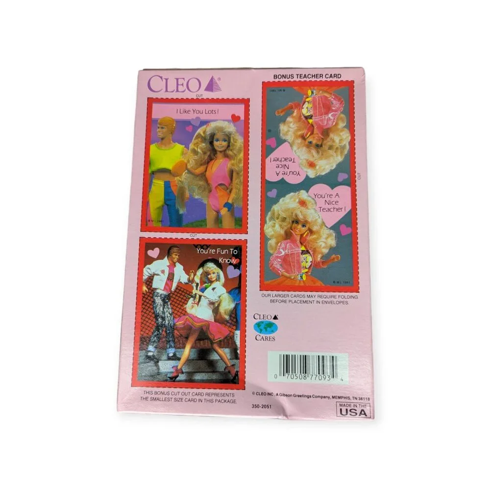Vintage 1991 Mattel Barbie Valentine Cards 32 Count w/Teacher Card NIB Sealed